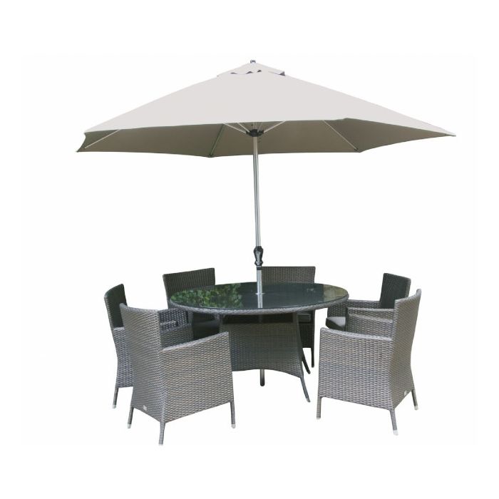 Glencrest Sworth 6 Seater Dining Set With Parasol And Base - 6 Seater Rattan Patio Set With Parasol