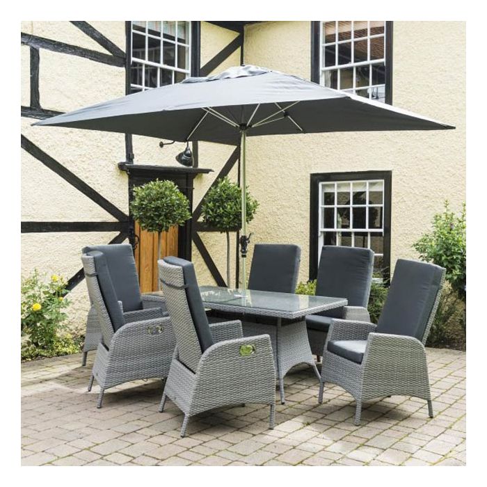 Glencrest Sworth 6 Seater Rectangular Dining Set With Parasol Base - 6 Seater Rattan Garden Furniture Set With Parasol